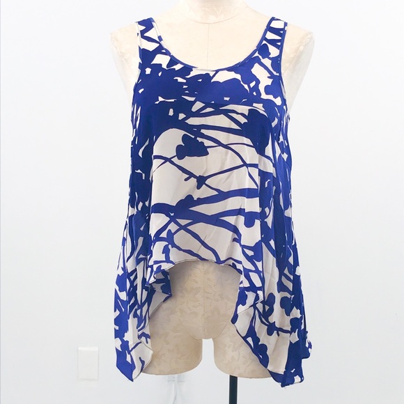 Anthropologie S Silk Nature Print Tank Top Blue July 4th Spring Summer Party - Picture 1 of 11